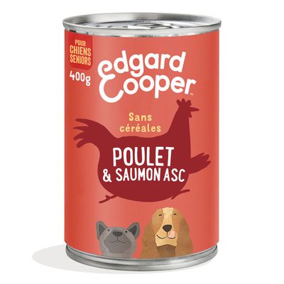 Lot Edgard & Cooper Senior sans céréales 12 x 400 g pour chien poulet, saumon