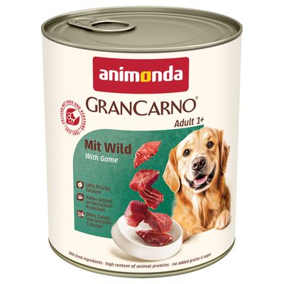 Animonda GranCarno Adult with poultry hearts, 100% fresh ingredients, grain-free, gluten-free, Made in Germany. Made with tasty poultry broth.