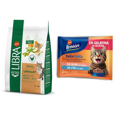 Sac de croquettes pour chaton Libra Affinity, Mediterranean Balance, saveur poulet, 1,5 kg. Texte visible : optimal growth, digestive wellbeing, 38 % protein. Image d’un chaton.