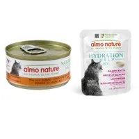 12 x 70 g Almo Nature HFC Natural + 6 x 50 g Hydration Help gratis! - Huhn & Thunfisch + Lachsbrühe mit Lachsfilet