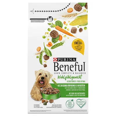 Purina Beneful Wohlfühlgewicht, hrana za pse s piščancem in vrtno zelenjavo. Podpira zdravo telesno težo. Vsebuje omega maščobne kisline. 100% popolna in uravnotežena.