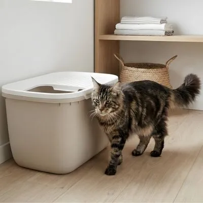 Savic kattenbak Hop In Giant - Starterset: Kattenbak mokka/wit + 6x Bag it up Litter Tray Bags