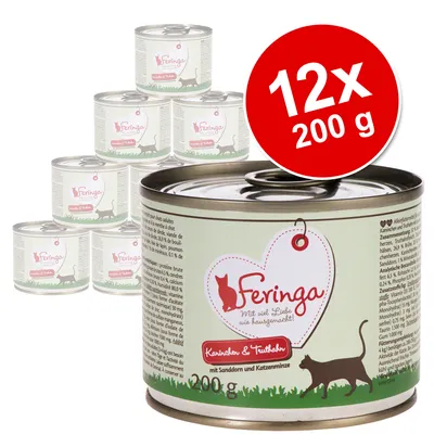 Feringa hrana za mačke, kunić i puretina, 12x 200g konzervi. Sa pasjim trnom i mačjom metvicom, pripremljeno s puno pažnje kao domaće.