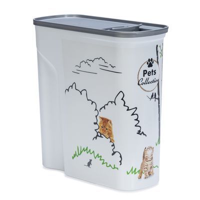Curver Petlife contenitore per alimenti con motivo gatto, bianco, coperchio in plastica, adatto per conservare cibo per animali.