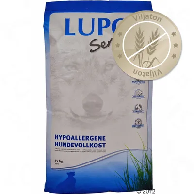 LUPO Sensitiv HYPOALLERGENE HUNDEVOLLKOST 15 kg, viljaton-merkki, monoproteiini, gluteeniton, LupoZell, icepressed näkyvissä pakkauksessa LUPO Sensitiv HYPOALLERGENE HUNDEVOLLKOST 15 kg, viljaton-merkki, monoproteiini, gluteeniton, LupoZell, icepressed näkyvissä pakkauksessa