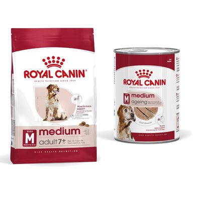 Royal Canin Size Dry Dog Food + Royal Canin Wet Dog Food - 15% Off! * - Medium Adult 7+ (15kg) + Medium Ageing in Loaf (12 x 410g)
