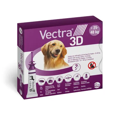 Vectra 3D Solution spot-on pour les chiens de 25 à 40 kg  - 3 pipettes de 4,7 ml Vectra 3D Solution spot-on pour les chiens de 25 à 40 kg  - 3 pipettes de 4,7 ml