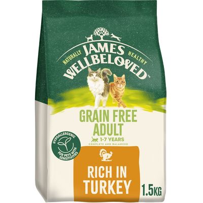 Grain free adult food, 1-7 years, hypoallergenic for pets with sensitivities, rich in turkey, 1.5kg