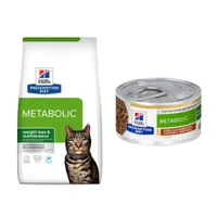 Hill's Prescription Diet Dry Cat Food + 6 x 82g Wet Cat Food Free! * - Metabolic Weight Management - Tuna (8kg) + Metabolic Stew with Chicken & Vegetables (6 x 82g)