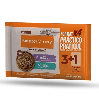 Nature's Variety Bites in Sosse Adult 44 x 85 g - mit Truthahn und Thunfisch