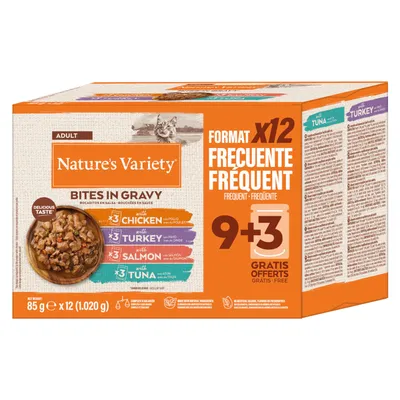 Multipack risparmio! Nature's Variety Bites in Salsa 48 x 85 g - Mix: Pollo, Salmone, Tacchino, Tonno