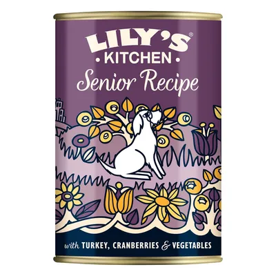 LILY'S KITCHEN Senior Recipe, boîte illustrée avec un chien, mention visible : with turkey, cranberries & vegetables LILY'S KITCHEN Senior Recipe, boîte illustrée avec un chien, mention visible : with turkey, cranberries & vegetables