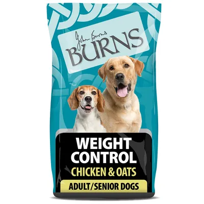 Weight control chicken and oats food for adult and senior dogs, as shown on packaging. Weight control chicken and oats food for adult and senior dogs, as shown on packaging.
