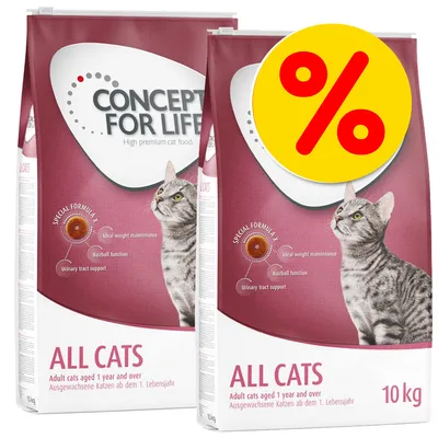 CONCEPT FOR LIFE ALL CATS 10 kg, Adult cats aged 1 year and over, Special Formula: Ideal weight maintenance, Hairball function, Urinary tract support, tilbudsprocent-symbol