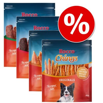 Rocco Chings vegyes csomag 4 ízben (marha, nyúl, csirke- & kacsamell csíkok)