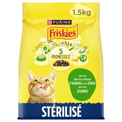 Purina Friskies Sterilisé Katzenfutter, 1.5kg, mit Lamm, Truthahn und Gemüse. Enthält '5 Promesses' für ausgewogene Ernährung.