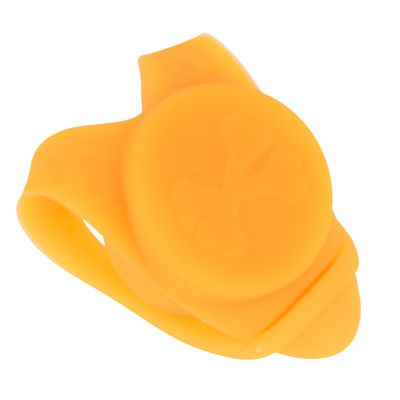 Gelber Silikonclip mit Knochenmotiv, geeignet zur Befestigung von Hundekotbeuteln.