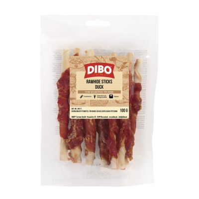 DIBO Rawhide Sticks Duck, feine Delikatesse für Hunde, proteinreich, unterstützt die Zahngesundheit, fettarm, 100 g Beutel.