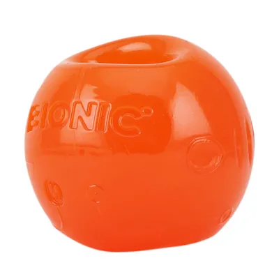 Orange ball with the inscription 'Bionic', made of plastic, suitable for play. Orange ball with the inscription 'Bionic', made of plastic, suitable for play.