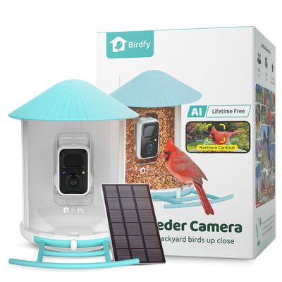 BIRDFY Station d'alimentation intelligente avec panneau solaire pour oiseaux sauvages env. L 36 x l 28 x H 19 cm