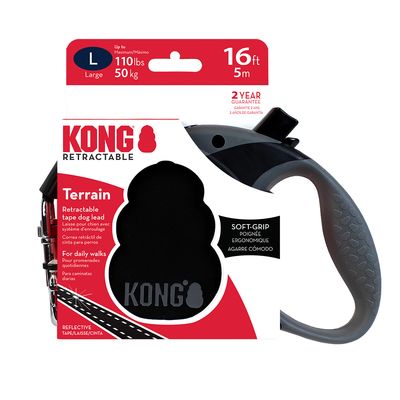 Kong Terrain Intrekbare riem Zwart Maat L: tot 50 kg, riemlengte ca. 5 m