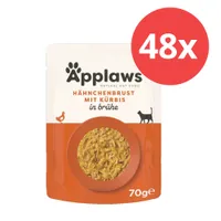 Applaws Natural Cat Food, Hähnchenbrust mit Kürbis in Brühe, 70g, Packung mit 48 Stück.