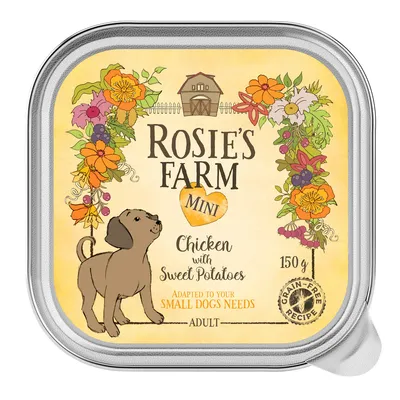 Rosie's Farm Mini, пиле със сладки картофи, 150g. Беззърнена рецепта, съобразена с нуждите на малки кучета. За възрастни кучета.