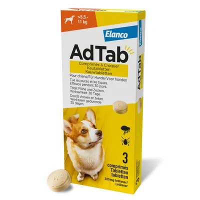 AdTab Comprimés à croquer pour chien de taille moyenne (5,5 à 11 kg) - 1 x 3 comprimés