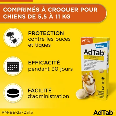 AdTab Comprimés à croquer pour chien de taille moyenne (5,5 à 11 kg) - 1 x 3 comprimés 
