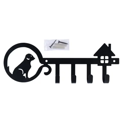Portachiavi in metallo a forma di chiave con silhouette di cane e casa, incluso materiale di fissaggio.