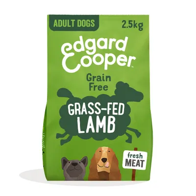 Edgard Cooper Adult Dogs Grain Free Grass-Fed Lamb hondenvoer, 2.5 kg, fresh meat staat op de verpakking. Edgard Cooper Adult Dogs Grain Free Grass-Fed Lamb hondenvoer, 2.5 kg, fresh meat staat op de verpakking.