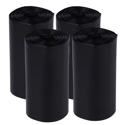 Quatre rouleaux de sacs noirs en plastique, sans marque ni texte visible.