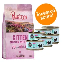 Set de probă Kitten: Purizon 400 g  & Cosma Nature 6 x 70 g - Set 1: 400 g Purizon pui & pește + 6 x 70 g Cosma Nature Kitten pui