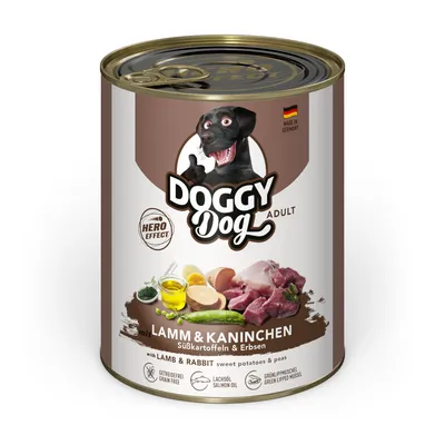Doggy Dog Adult våtfoder med lamm och kanin, sötpotatis och ärtor. Tillverkat i Tyskland, spannmålsfritt, laxolja, grönläppad mussla.