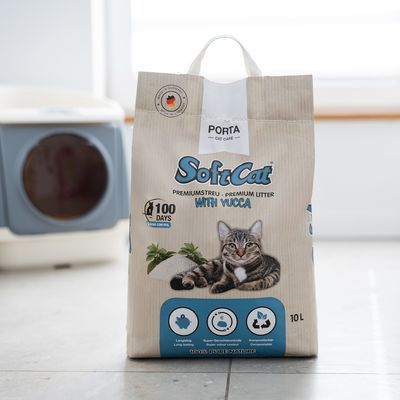 SoftCat Premiumstrooisel met yucca, 10L. Langdurig, uitstekende geurbestrijding, composteerbaar. Made in Germany, 100% Pure Nature.