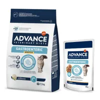 12x85 g gratis! 7,5 kg/8 kg Advance Veterinary Diets + 12x85 g hrană umedă pentru pisici - Gastro Sensitive 7,5 kg + Gastroenteric 12 x 85 g