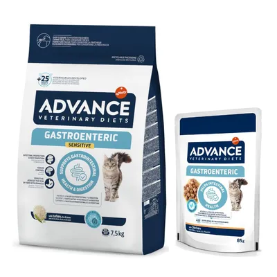 12x85 g gratis! 7,5 kg/8 kg Advance Veterinary Diets + 12x85 g hrană umedă pentru pisici - Gastro Sensitive 7,5 kg + Gastroenteric 12 x 85 g 12x85 g gratis! 7,5 kg/8 kg Advance Veterinary Diets + 12x85 g hrană umedă pentru pisici - Gastro Sensitive 7,5 kg + Gastroenteric 12 x 85 g
