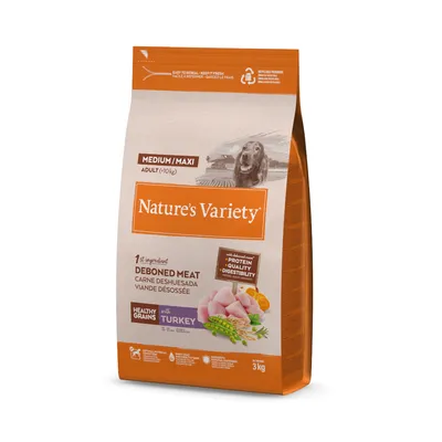Nature's Variety suché krmivo pre stredne veľké a veľké psy, hlavná zložka vykostené mäso, s moriakom a zdravými obilninami, balenie 3 kg.