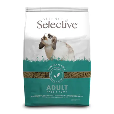Science Selective Adult Rabbit Food, vhodné pre všetky plemená, odporúčané veterinármi, prírodné zložky, bez pridaného cukru, s vitamínmi a minerálmi, hmotnosť: 1,5 kg.