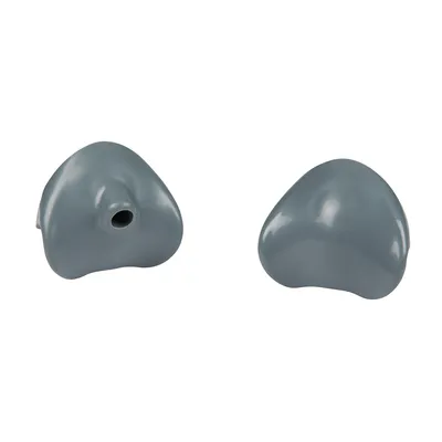 Two grey plastic covers, one with an opening.