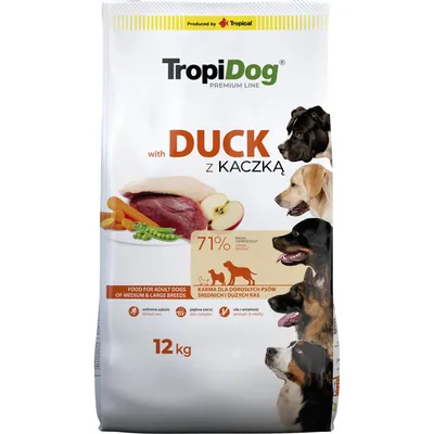 TropiDog Premium Adult Medium & Large Duck & Rice - dog dry food - Economy Pack: 2 x 12kg
