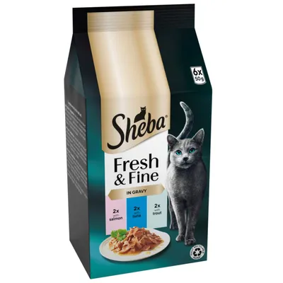 Sheba Fresh & Fine in Gravy Mini Pouches 6 x 50g - Salmon, Tuna & Trout
