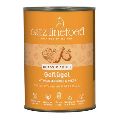 Catz Finefood Classic Nr. 9, Wild. Hochwertiges Katzenfutter: ohne Getreide, ohne Zuckerzusatz, keine Tierversuche. 93% Fleisch in Kochflüssigkeit. Hergestellt in Deutschland.