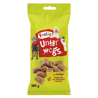 Frolic Unterwegs Hundesnack, mit Geflügel, hergestellt mit natürlichen Zutaten, 180 g Packung.
