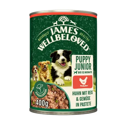 James Wellbeloved Puppy Junior up to 12 months, chicken with rice & vegetables in pâté, hypoallergenic, 400g.