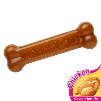 Nylabone tuggben med kycklingsmak, hållbart och för långvarigt tuggande.