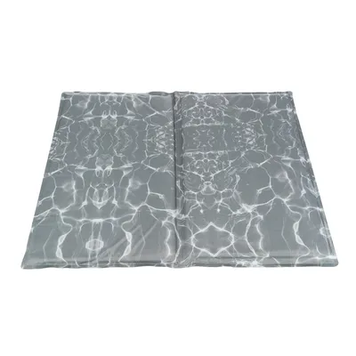 Graue Kühlmatte mit Wasserwellen-Muster, faltbar und rechteckig.
