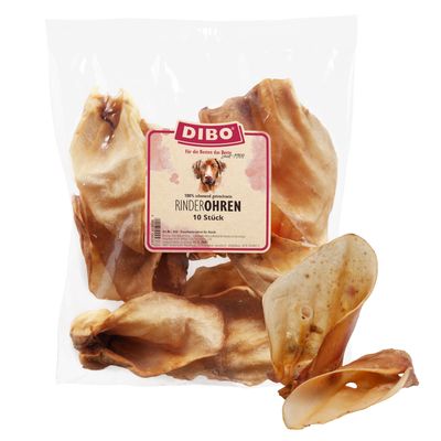 DIBO orecchie di manzo, 100% delicatamente essiccate, 10 pezzi.