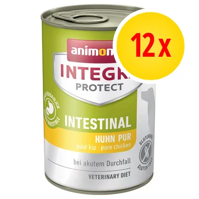 animonda INTEGRA PROTECT INTESTINAL Huhn Pur, puur kip, 12x blik, bij acuut diarree, glutenvrij, veterinary diet. Tekst deels in het Duits en Engels zichtbaar op verpakking. animonda INTEGRA PROTECT INTESTINAL Huhn Pur, puur kip, 12x blik, bij acuut diarree, glutenvrij, veterinary diet. Tekst deels in het Duits en Engels zichtbaar op verpakking.