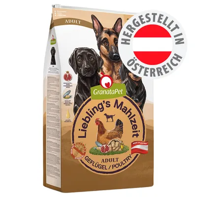 GranataPet Liebling's Mahlzeit Adult Geflügel, getreidefrei, mit Lachsöl und Granatapfelkernen. Hergestellt in Österreich. Made in Austria.